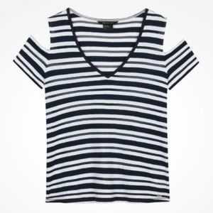 Armani Exchange Stripe Cold Shoulder Sheer Top